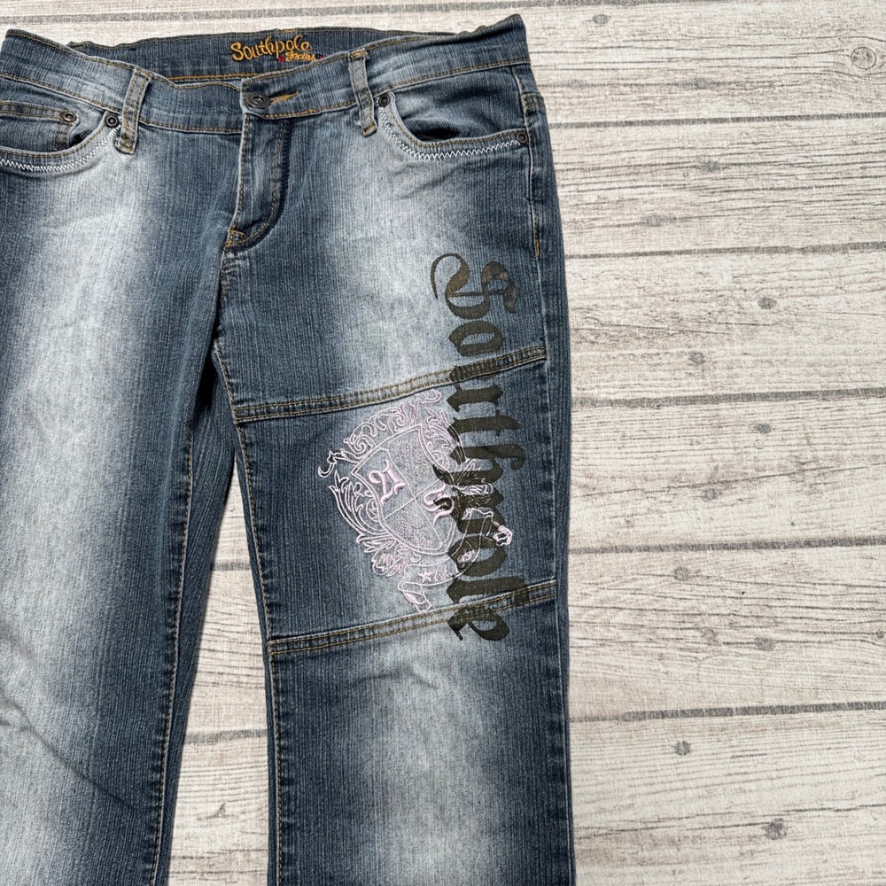 Y2K Southpole Jeans Women's 5 Blue Medium Wash Bootcut Embellished Streetwear - Picture 3 of 9